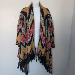 Woven Heart Small Acrylic Knit Sweater Cardigan Aztec Red Black Yellow White Top